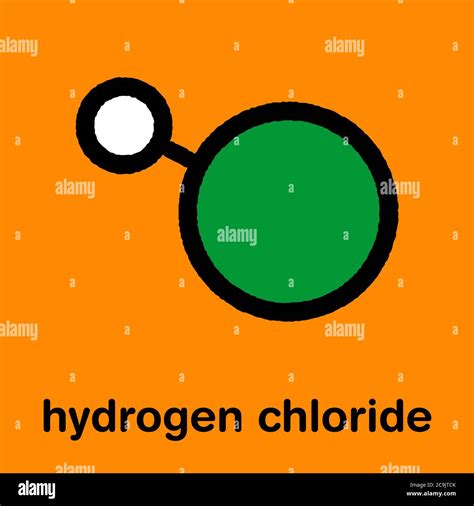 Hydrogen chloride (HCl) molecule, chemical structure. Highly corrosive mineral acid; Acid ...