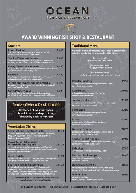 Menu at Ocean Fish Bar, Cleethorpes