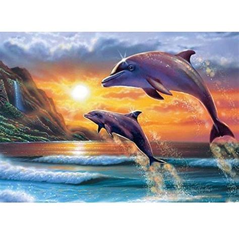 Sunset Beach Dolphin 5D Diamond Painting - 5diamondpainting.com – Five Diamond Painting