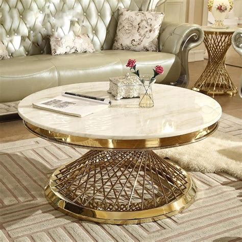 round marble top coffee table with gold metal legs - Single Major ...