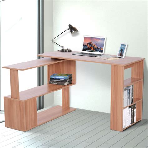 Homcom 360 Degree Rotating Desk Home Office Corner Desk And Storage Shelf Combo L Shaped Writing ...
