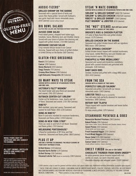 Outback Steakhouse menu in Southern Pines, North Carolina