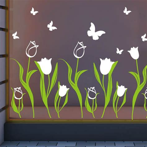 Online Shop Tulip flowers and decorative wall stickers romantic storefront shop window glass ...