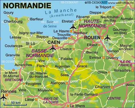 Map of Normandy (France) - Map in the Atlas of the World - World Atlas