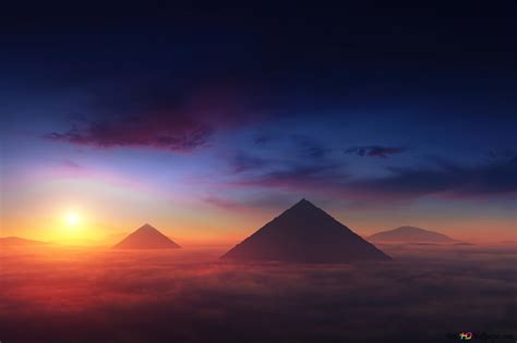 Pyramids Sunset Sky 4K wallpaper download