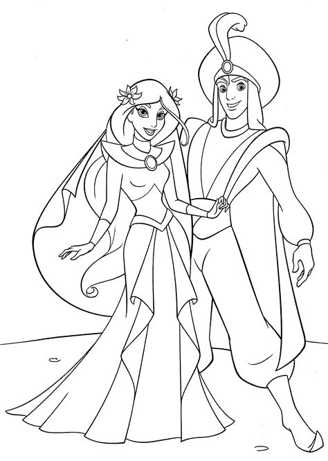 Walt Disney Coloring Pages - Princess Jasmine & Prince Aladdin - Walt ...