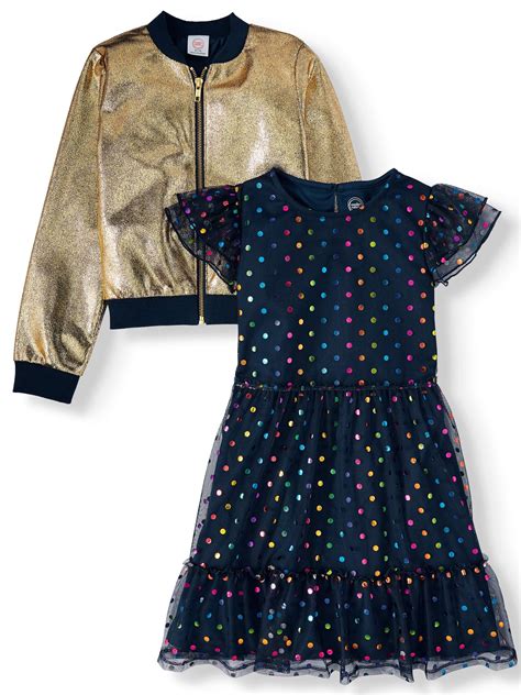 Wonder Nation Dress and Metallic Bomber, 2-Piece Set (Little Girls, Big ...