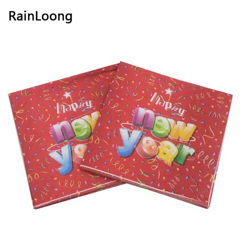 [RainLoong] Happy New Year Printed Paper Napkins With Dot For Decoration Servilleta 33*33cm ...