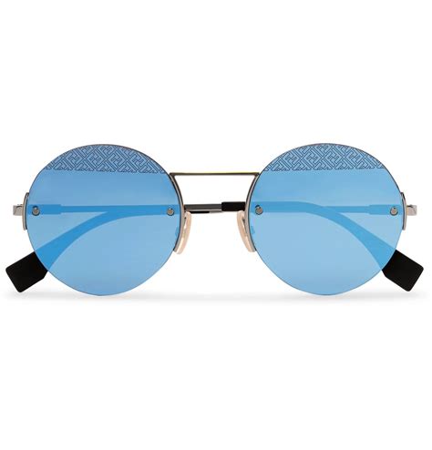 Fendi - Round-Frame Logo-Print Silver-Tone Mirrored Sunglasses ...