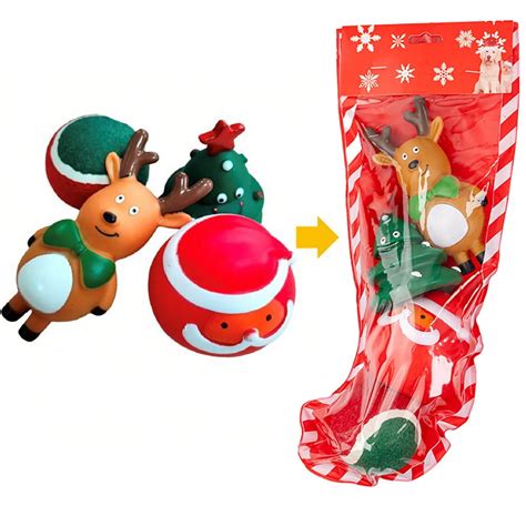 Esho Christmas Stocking Dog Toys, Xmas Pet Dog Toy Set Santa Clus,Balls, Indoor Interactive Cat ...