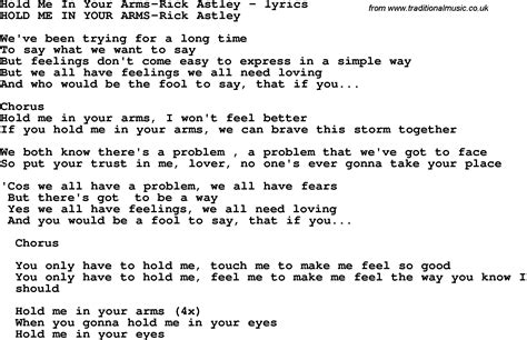 Love Song Lyrics for:Hold Me In Your Arms-Rick Astley