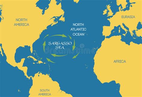 Vector. the Sargasso Sea on the World Map. Stock Vector - Illustration of ecology, atlantic ...