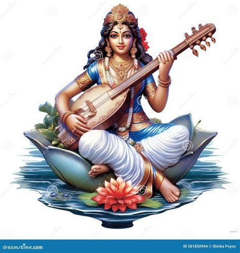 Hindu Goddess Saraswati Mata with Her Sitar Stock Illustration ...