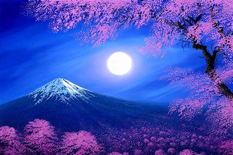 1920x1080px, 1080P free download | Sakura, moon, horizon, blossom ...