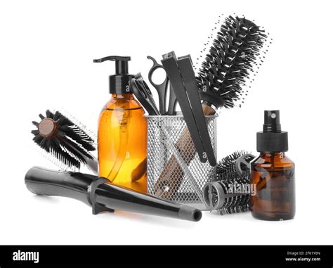 Set of hairdresser's tools on white background Stock Photo - Alamy