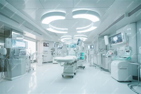 Premium AI Image | A hospital room with a large hospital bed and a monitor on the wall.