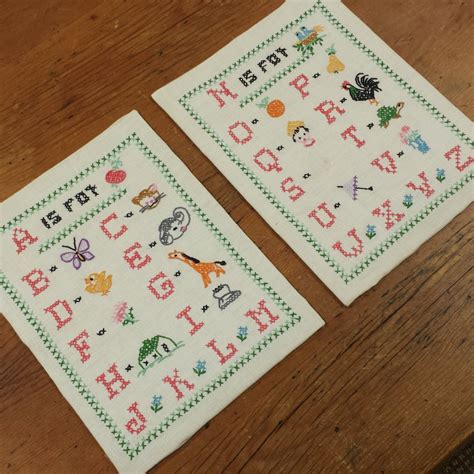 Pair of Vintage Alphabet Cross Stitch Samplers A is for | Etsy ...