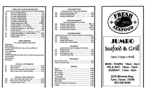 Jumbo Seafood Menu, Menu for Jumbo Seafood, Tyler, Tyler - Urbanspoon/Zomato