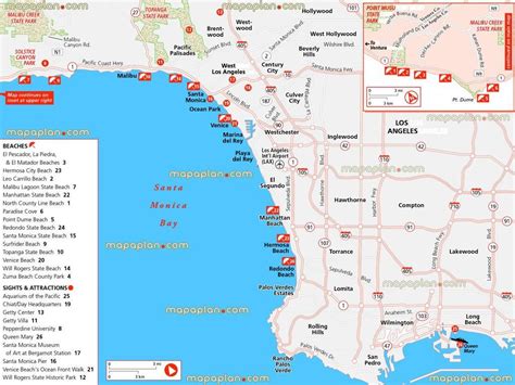 LA beaches map - Los Angeles beaches map (California - USA)