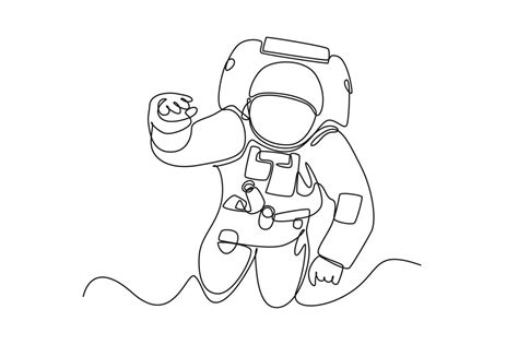 Continuous one line drawing astronaut floating in space. Outer space ...