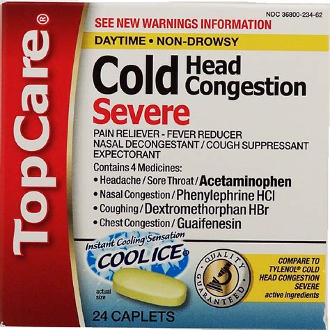 Top Care Severe cold head congestion, contains 4 medicines, cool i24ct ...