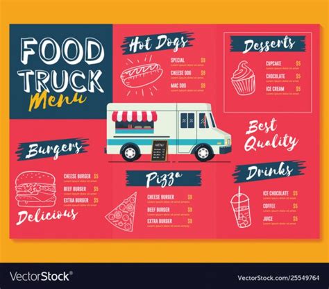 Sample Food Truck Menu Template Fast Food Brochure Menu Vector Image Food Truck Menu Template ...