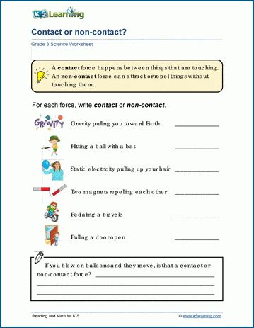 Contact and Non-contact Forces Worksheets | K5 Learning