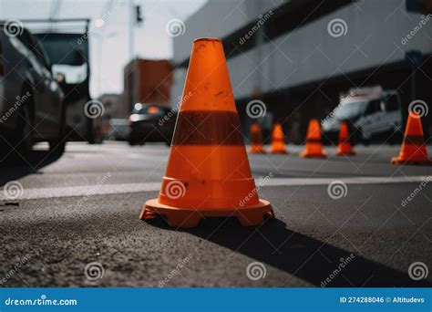 Close-up of Traffic Cone with Visible Warning Signs Stock Illustration ...