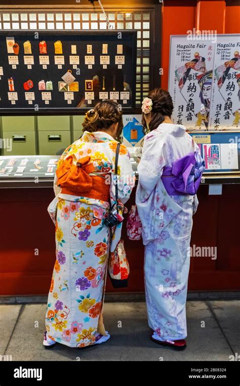 Japan, Honshu, Tokyo, Asakusa, Sensoji Temple, Women in Kimono Buying ...