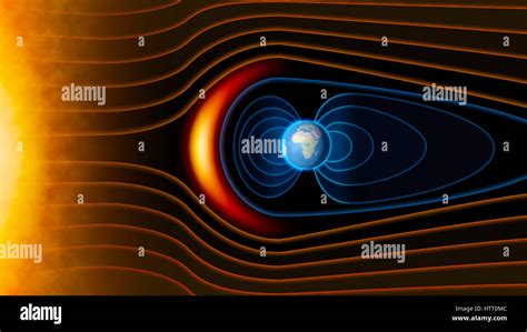 Earth's magnetic field, the Earth, the solar wind, the flow of particles. Sun Stock Photo - Alamy