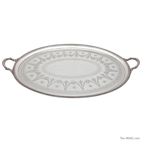 Large Antique English Hand Engraved Sterling Silver Tray - Manhattan Art and Antiques Center