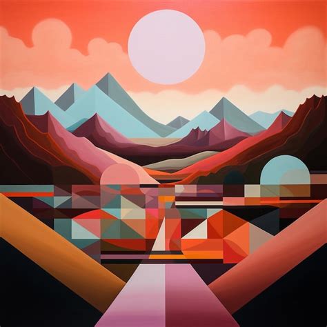 Premium AI Image | Painting of a landscape with mountains and a road in the foreground generative ai