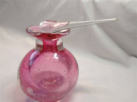 Vintage Glass Larger Perfume Bottle Pink With Glass Dauber Air Bubbles Mid Century Mint ...