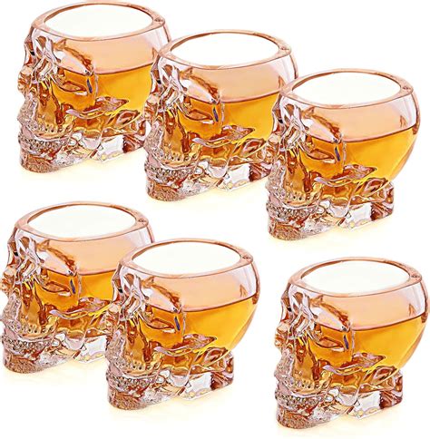 Amazon.com | Set of 6 Skull Shaped Clear Glass Novelty 2.8 oz Shot Glasses/Decorative Halloween ...