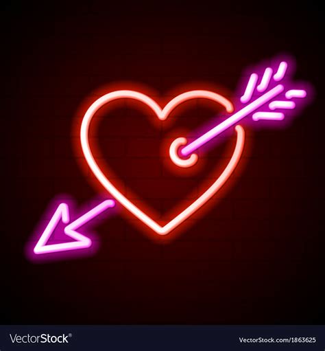 Heart with arrow neon sign Royalty Free Vector Image