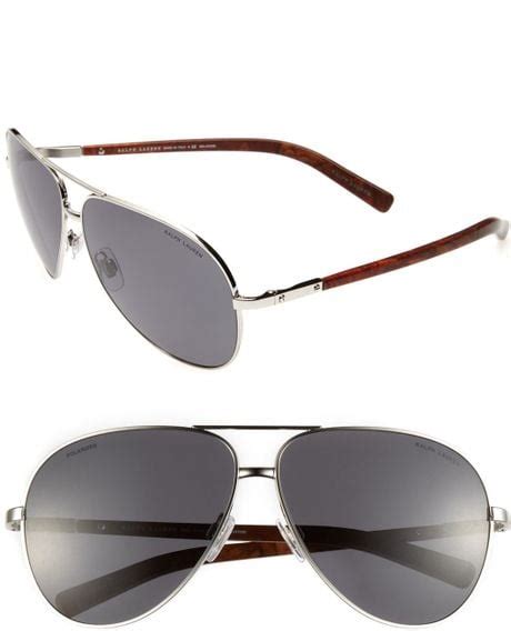 Polo Ralph Lauren 61mm Polarized Aviator Sunglasses in Silver for Men | Lyst