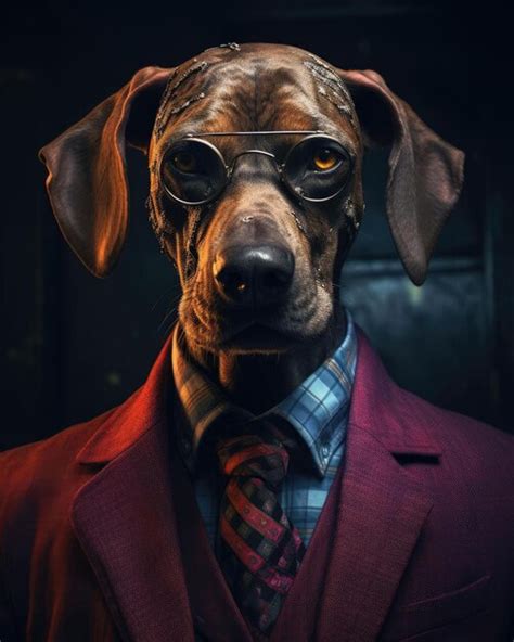 Premium AI Image | 3D dog with a human body looking serious wearing a suit with a dramatic ...