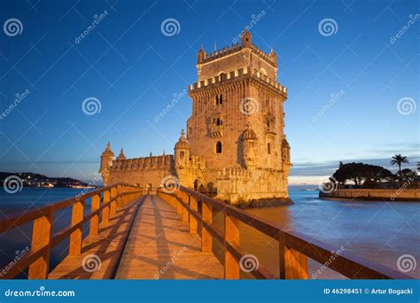 Belem Tower in Lisbon Illuminated at Night Stock Image - Image of belem ...