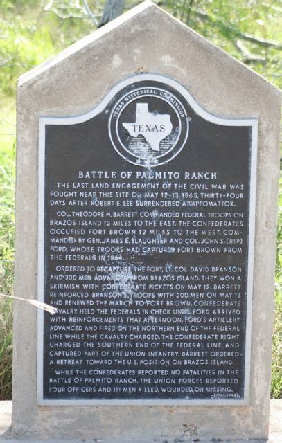 battle of palmito ranch, last battle of civil war, 3 months after the war ended. battle near ...