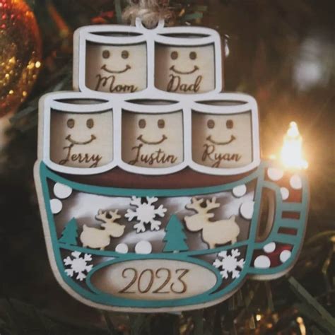 Personalized Family Christmas Ornament, Hot Cocoa Mug, Hot Chocolate, Kid Names, Marshmallows ...