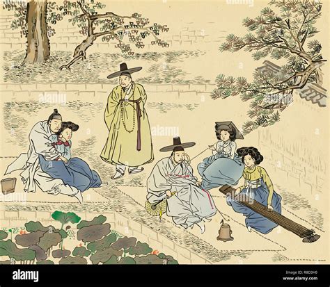 Traditional Korean painting. Life of ordinary people painting of ink ...