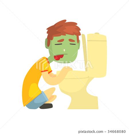 Sick boy vomiting into the toilet bowl cartoon - 스톡일러스트 [34668080] - PIXTA