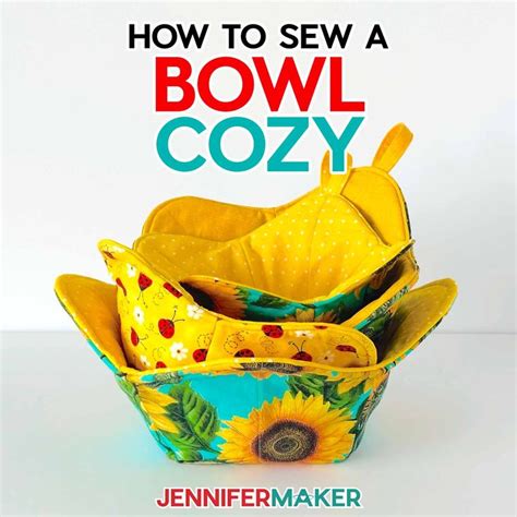 how to sew a bowl cozy with sunflowers and polka dots on it