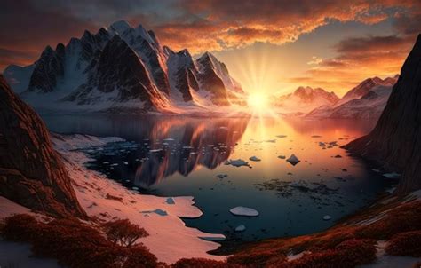 Download wallpaper Nature, Landscape, Sunset, Mountains, Arctic, Lake ...