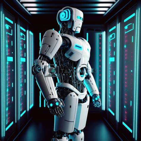 Free Photo | Cyborg robot d render robotic process automation rpa data analysis in server room ...