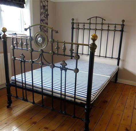 Antique Victorian Cast Iron & Brass Double Bed | Victorian bedroom ...