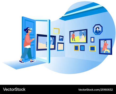 Woman in vr looking at virtual art gallery paints Vector Image