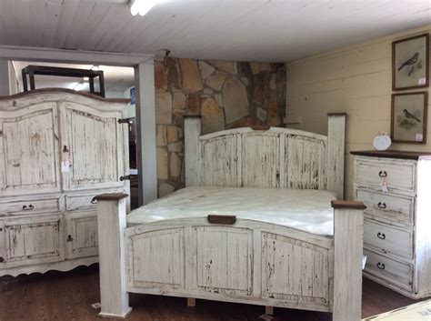 Texas Rustic of Louisiana's "Antique White" Bedroom Group is a custom… | Distressed white ...