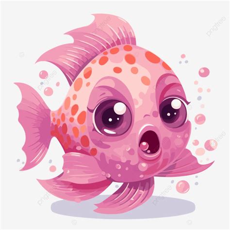 Pink Fish, Sticker Clipart Cute Cartoon Pink Fish Cartoon Fish Vector ...