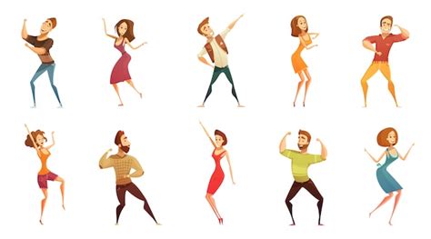 Free Vector | Dancing people funny cartoon style icons collection with men and women in free ...